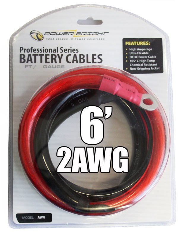 2AWG6 - 2 Gauge 6 Ft Battery Cables - Power Bright - Inverters, Voltage  Converters & Transformers